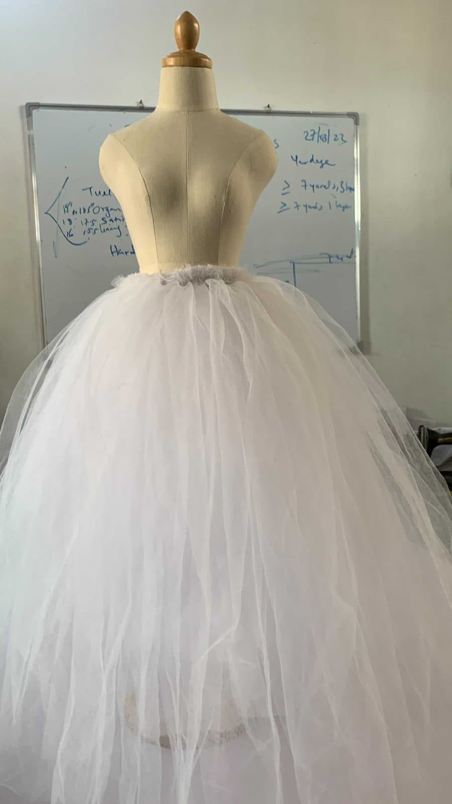 A full tulle petticoat on a dress form