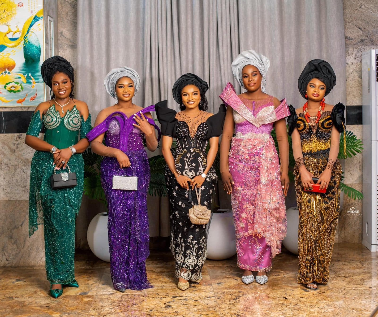 Students in their aso-ebi practicals lined up together