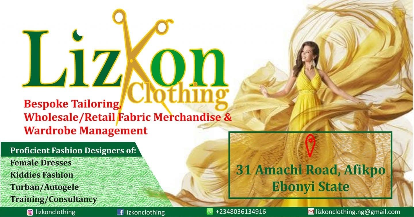 The 2019 flyer announcing the Lizkon Clothing studio in Afikpo