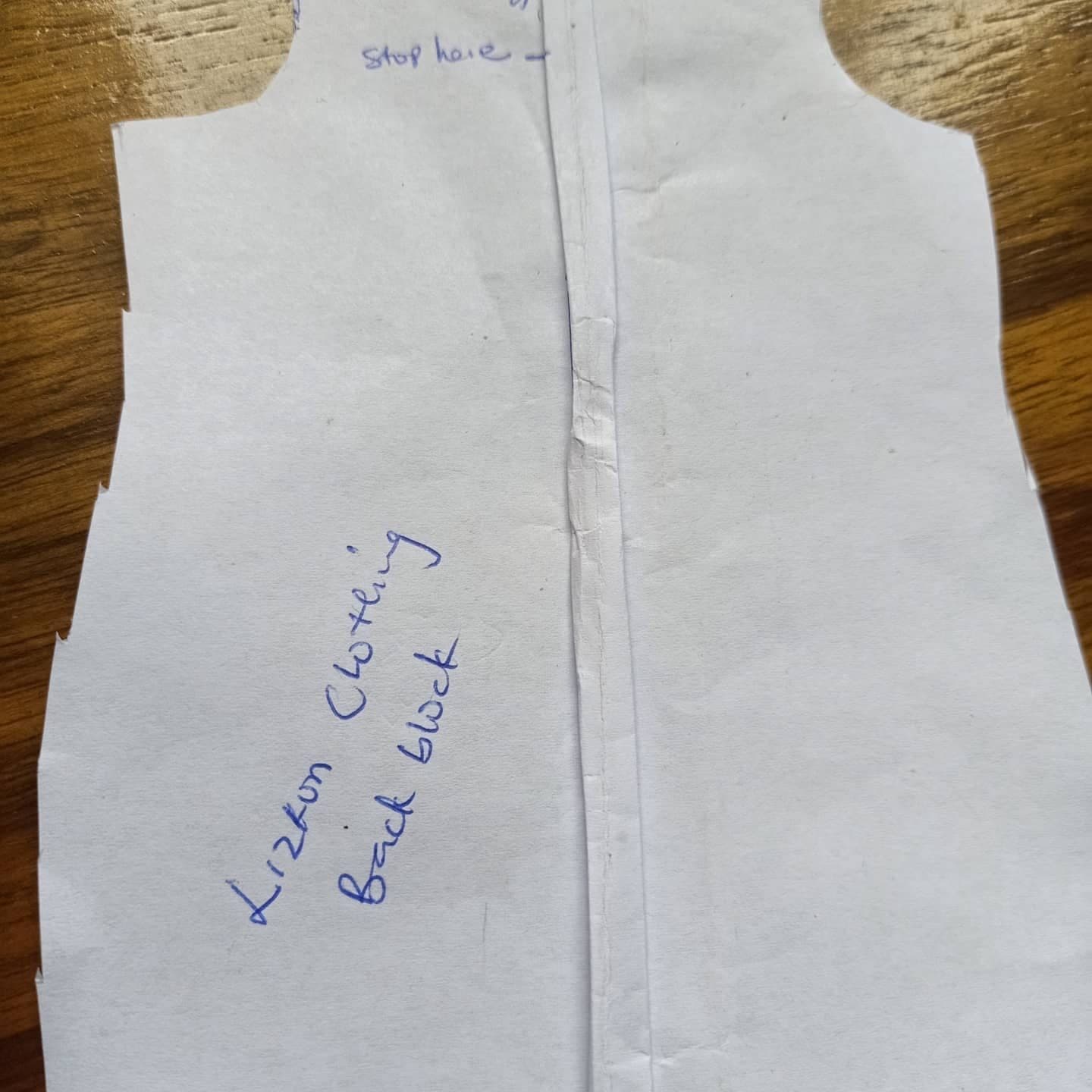 A Lizkon pattern block drafted on paper